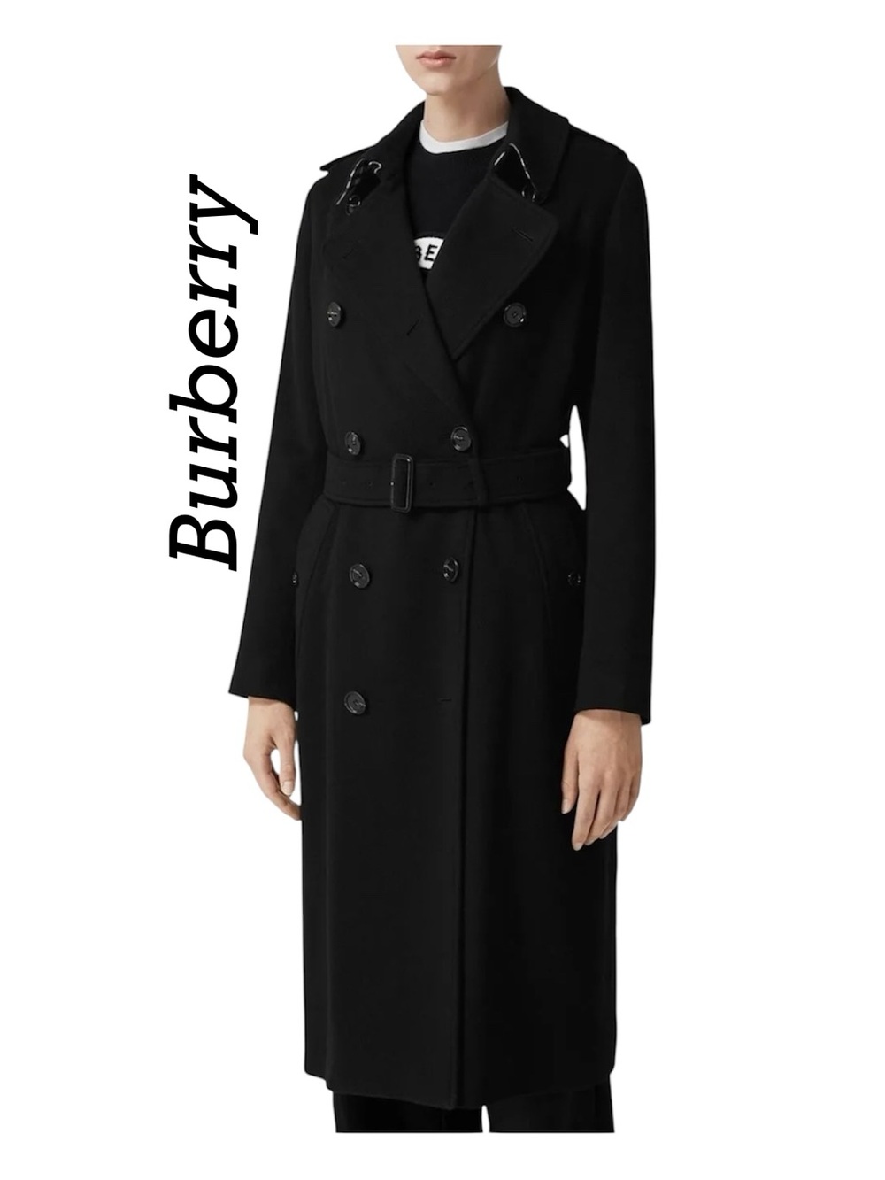 Authentic Burberry Black Double-Breasted Belted Long Trench Coat - Picture 1 of 13